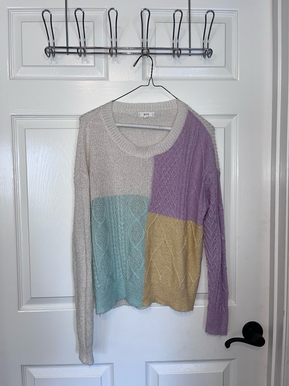 MINE Multi-Color Cable Knit Crewneck Sweater - Pastel Block